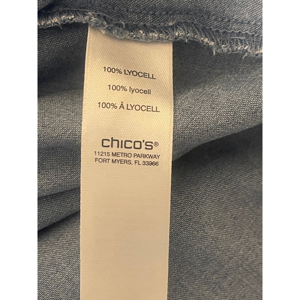 Chico's Women's Blue Denim Wash Long Sleeve Button Down Shirt Tunic Lightweight - Picture 6 of 7